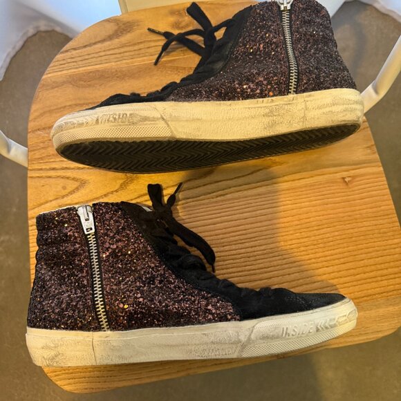 Slide in brown glitter with black leather star and flash - Picture 9 of 15